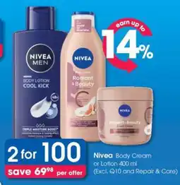 Clicks Nivea Body Cream or Lotion 400 ml offer