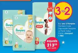 Clicks Pampers Premium Care Disposable Nappies or Pants Value Packs offer