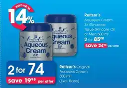 Clicks Reitzer’s Aqueous Cream 3x Glycerine, Tissue Skincare Oil or Men 500 ml offer