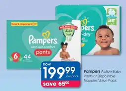 Clicks Pampers Active Baby Pants or Disposable Nappies Value Pack offer