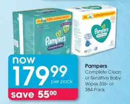 Clicks Pampers Complete Clean or Sensitive Baby Wipes 336- or 384-Pack offer