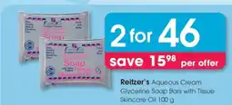 Clicks Reitzer’s Aqueous Cream Glycerine Soap Bars with Tissue Skincare Oil 100 g offer