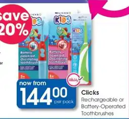 Clicks Clicks Rechargeable or Battery-Operated Toothbrushes offer