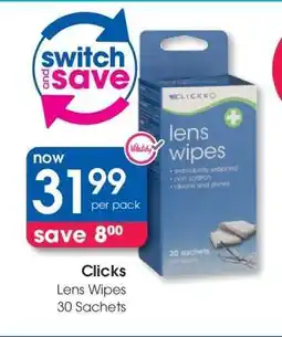 Clicks Clicks Lens Wipes 30 Sachets offer