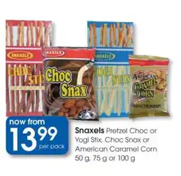 Clicks Snaxels Pretzel Choc or Yogi Stix, Choc Snax or American Caramel Corn offer