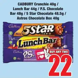 Boxer Superstores Cadbury Crunchie/ Lunch Bar/ P.S. Chocolate Bar/ 5 Star Chocolate/ Astros Chocolate Box offer