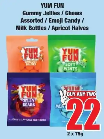 Boxer Superstores Yum Fun Gummy Jellies/ Chews Assorted/ Emoji Candy/ Milk Bottles/ Apricot Halves offer