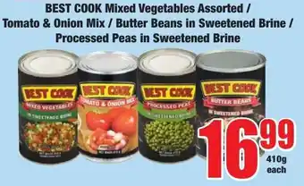 Boxer Superstores Best Cook Mixed Vegetables Assorted/ Tomato & Onion Mix/ Butter Beans in Sweetened Brine/ Processed Peas in Sweetened Brine offer