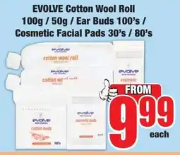 Boxer Superstores Evolve Cotton Wool Roll/ Ear Buds/ Cosmetic Facial Pads offer