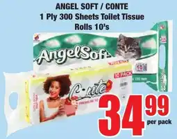 Boxer Superstores Angel Soft/ Conte 1 Ply 300 Sheets Toilet Tissue Rolls offer