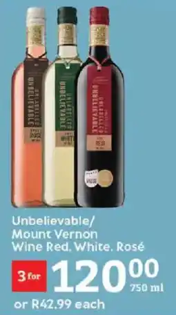 Oxford Freshmarket Unbelievable/ Mount Vernon Wine Red, White, Rosé offer