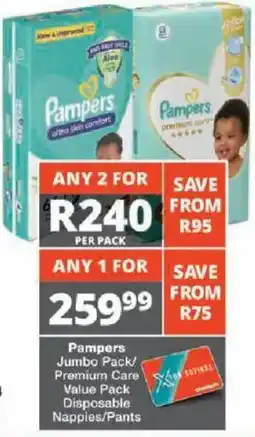 Checkers Pampers Jumbo Pack/ Premium Care Value Pack Disposable Nappies/ Pants offer