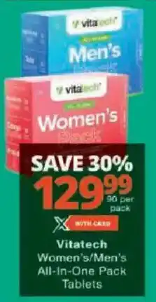 Checkers Vitatech Women's/ Men's All-In-One Pack Tablets offer