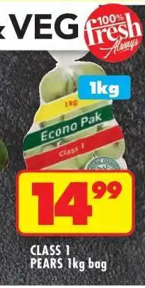 Shoprite CLASS 1 PEARS 1kg bag offer