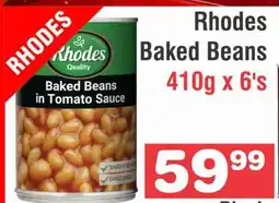 Advance Cash n Carry RHODES BAKED BEANS 410G X 6's offer