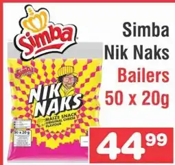 Advance Cash n Carry Simba Nik Naks Bailers 50 x 20g offer