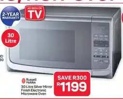Pick n Pay Hypermarket Russell Hobbs 30 Litre Silver Mirror Finish Electronic Microwave Oven offer