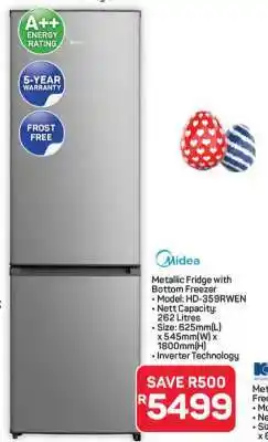 Pick n Pay Hypermarket Midea Metallic Fridge with Bottom Freezer offer