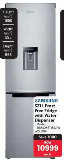 Makro Samsung 321 L Frost Free Fridge with Water Dispenser offer