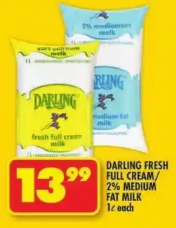 Shoprite Darling fresh full cream/ 2% medium fat milk offer