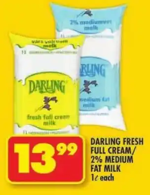 Shoprite Darling fresh full cream/ 2% medium fat milk offer