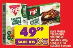 Shoprite Fry's frozen traditional vegetarian sausages/ chicken-style burgers offer