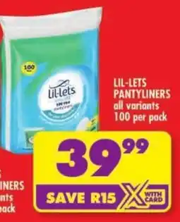 Shoprite Lil-lets pantyliners offer