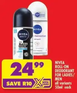 Shoprite Nivea roll-on deodorant for ladies/ men offer