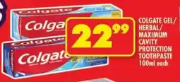 Shoprite Colgate gel/ herbal/ maximum cavity protection toothpaste offer