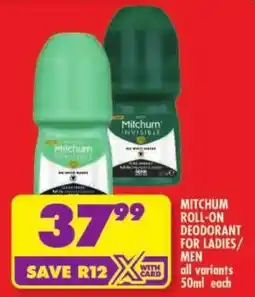Shoprite Mitchum roll-on deodorant for ladies/ men offer