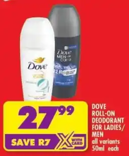 Shoprite Dove roll-on deodorant for ladies/ men offer