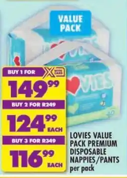 Shoprite Lovies value pack premium disposable nappies/ pants offer