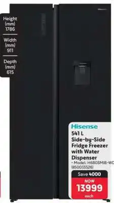 Makro Hisense 541 L Side-by-Side Fridge/Freezer with Water Dispenser offer