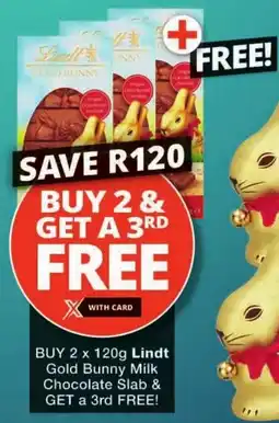 Checkers Lindt Gold Bunny Milk Chocolate Slab offer