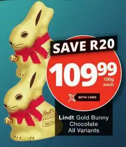 Checkers Lindt Gold Bunny Chocolate All Variants offer