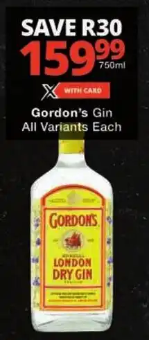 Checkers Gordon's Gin All Variants offer