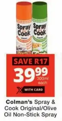 Checkers Colman's Spray & Cook Original/ Olive Oil Non-Stick Spray offer