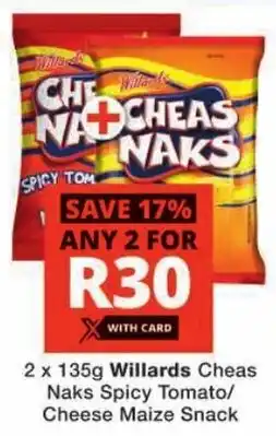 Checkers Willards Cheas Naks Spicy Tomato/ Cheese Maize Snack offer