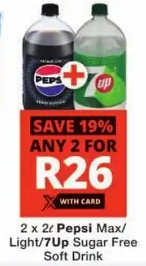 Checkers Pepsi Max/ Light/ 7Up Sugar Free Soft Drink offer