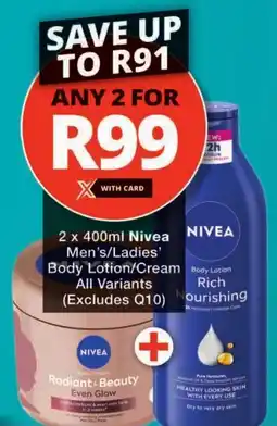 Checkers Nivea Men's/ Ladie's Body Lotion/ Cream All Variants offer