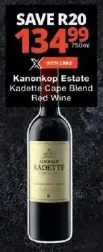 Checkers Liquor Shop Kanonkop Estate Kadette Cape Blend Red Wine offer