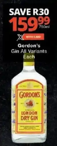 Checkers Liquor Shop Gordon's Gin All Variants offer