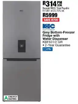 OK Furniture KIC Grey Bottom-Freezer Fridge with Water Dispenser offer