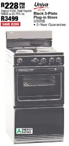 OK Furniture Univa Black 3-Plate Plug-in Stove offer
