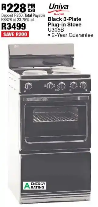 OK Furniture Univa Black 3-Plate Plug-in Stove offer