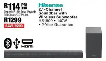 OK Furniture Hisense 2.1-Channel Soundbar with Wireless Subwoofer offer