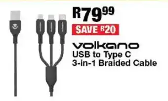 OK Furniture Volkano USB to Type C 3-in-1 Braided Cable offer
