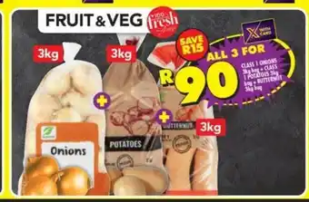 Shoprite Class 1 Onions 3kg bag + Class 1 Potatoes 3kg bag + Butternut 3kg bag offer