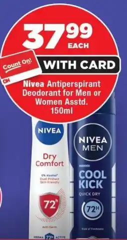 OK Foods Nivea Antiperspirant Deodorant for Men or Women offer