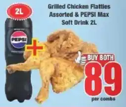 Boxer Grilled Chicken Flatties Assorted & Pepsi Max Soft Drink offer
